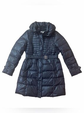 DKNY Black Long Puffer Coat with a Hood
